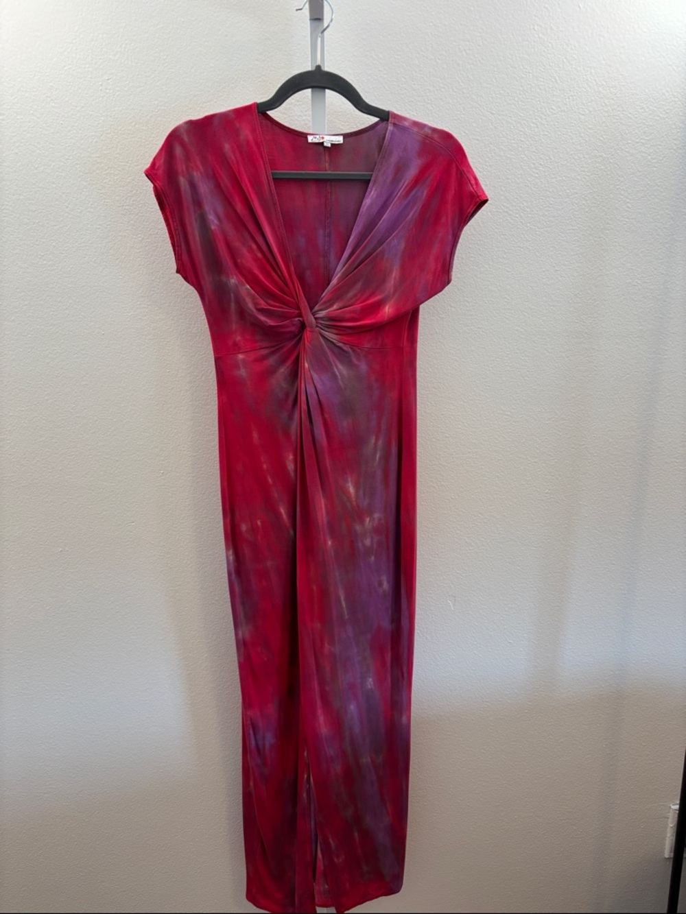 Mijo by Michelle Jonas Red Tie Dye Twist Front Maxi Dress Boho Stretch LongDress